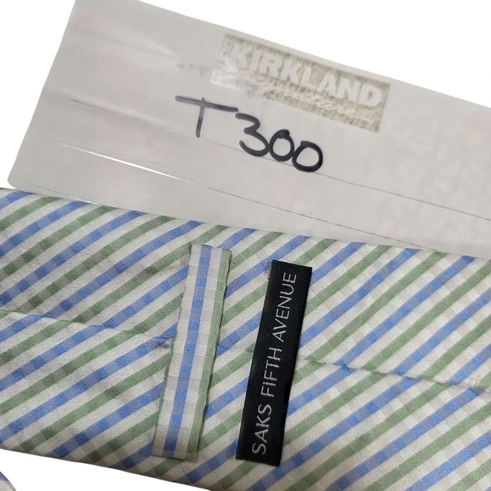 SAKS FIFTH AVENUE Striped‎ Silk Neck Tie Blue Green Diagonal Classic Business